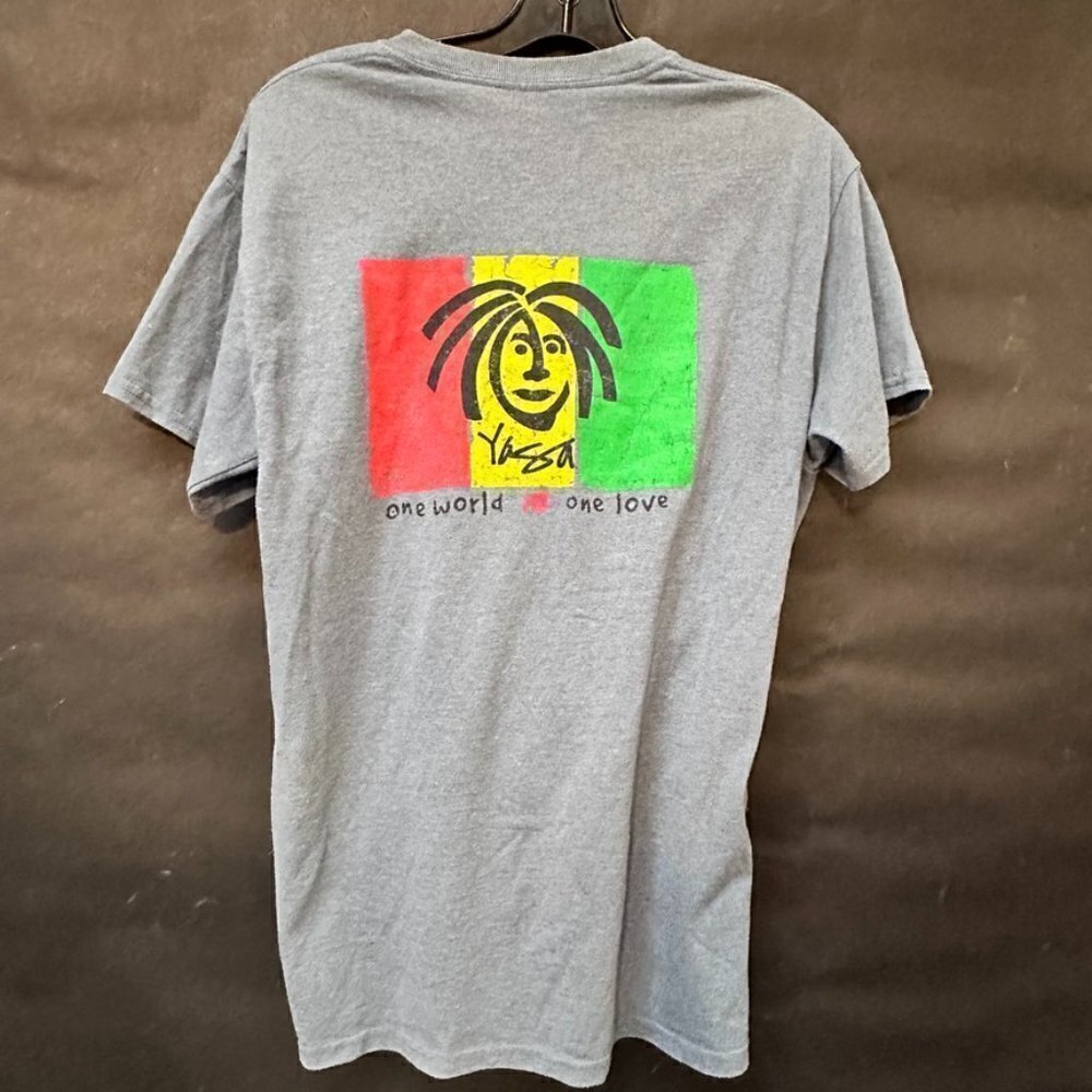 Yasa One World Tee Shirt Size Medium Blue Gray Vtg T-Shirt Short Sleeve Rasta